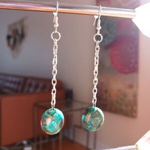 Handmade Turquoise Colored Sea Jasper Earrings - New Item (3")